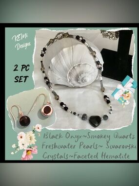 Genuine Gemstones! Necklace w/Sterling Onyx Earring Set